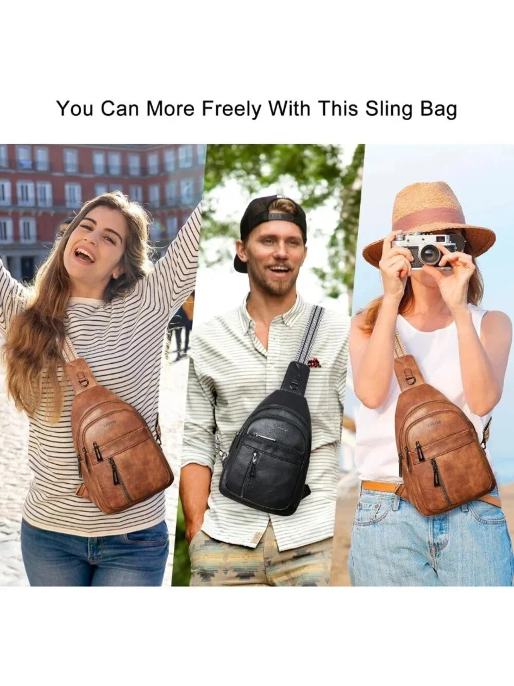 Stylish 7L Sling Bag for Travel, Crossbody Chest Pack, Fanny Pack, PU Leather
